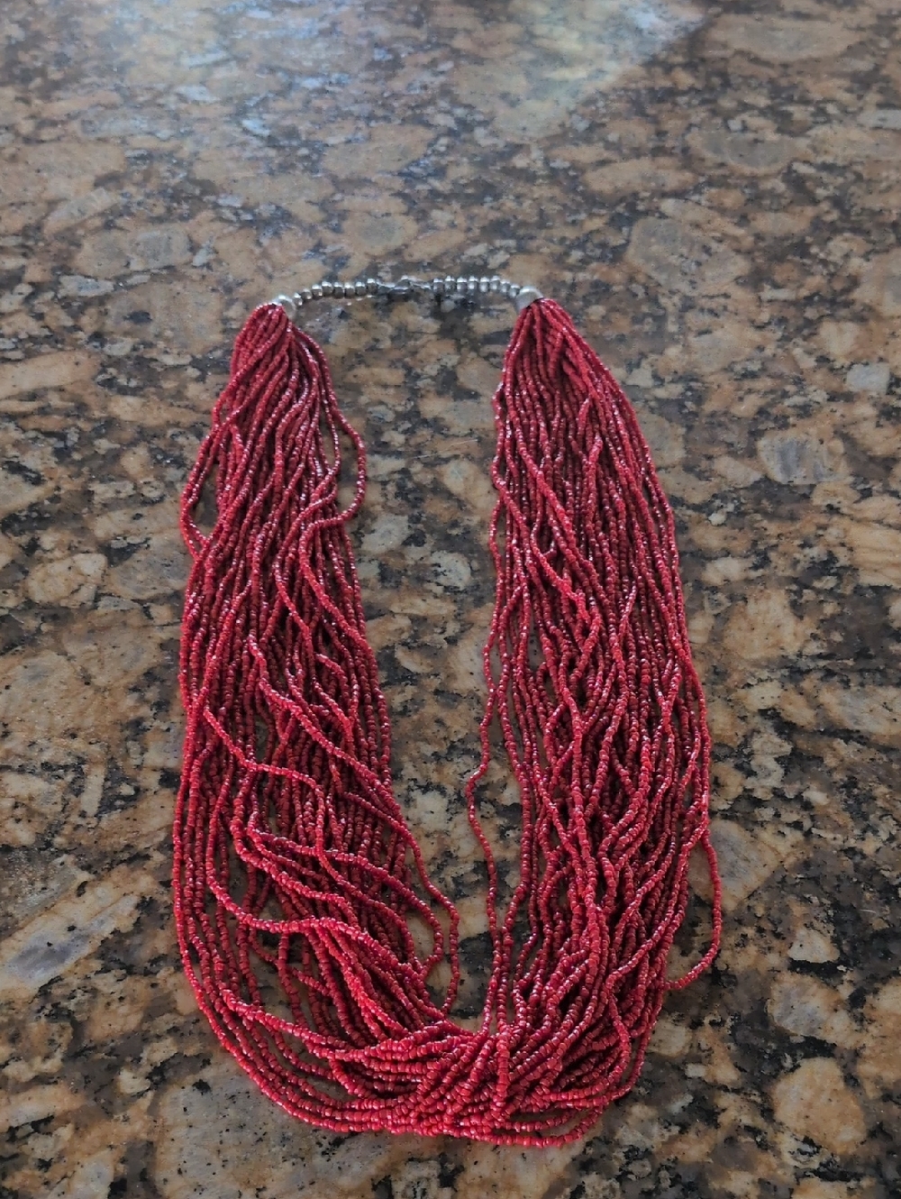 Multi-Strand Red Seed Bead Necklace - Women Jewelry